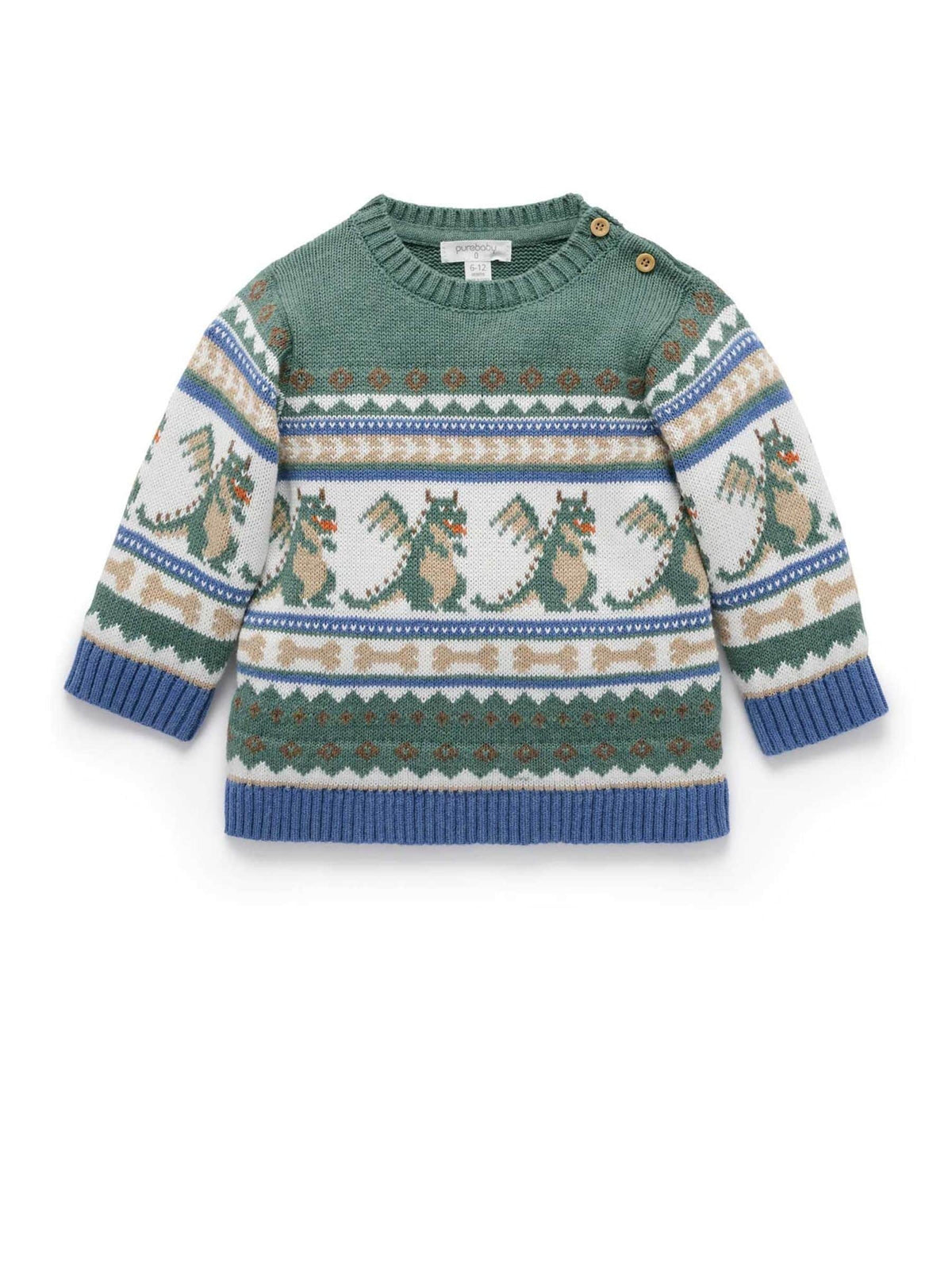 Purebaby Green Dragon Fairisle Knit Jumper - image 4