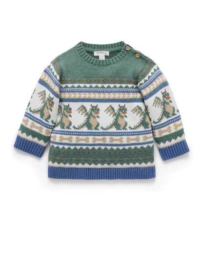 Purebaby Green Dragon Fairisle Knit Jumper - image 4