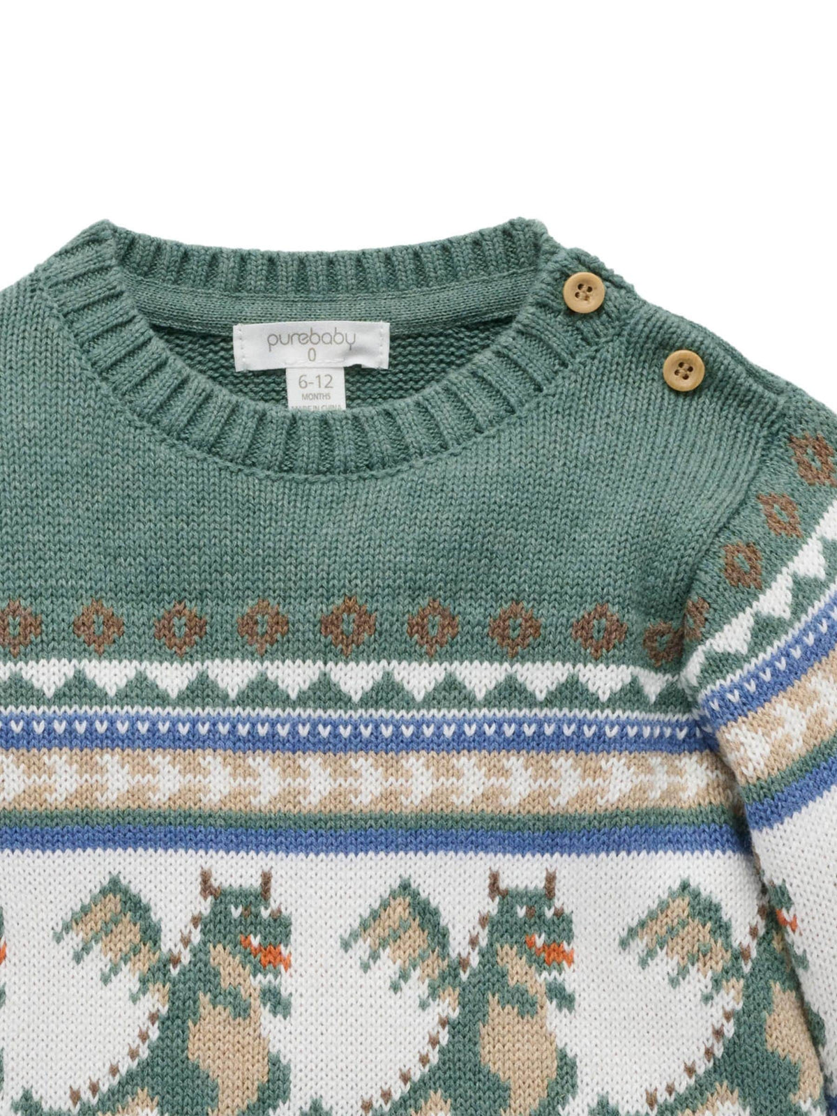 Purebaby Green Dragon Fairisle Knit Jumper - image 6