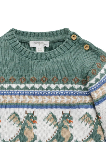 Purebaby Green Dragon Fairisle Knit Jumper - image 6