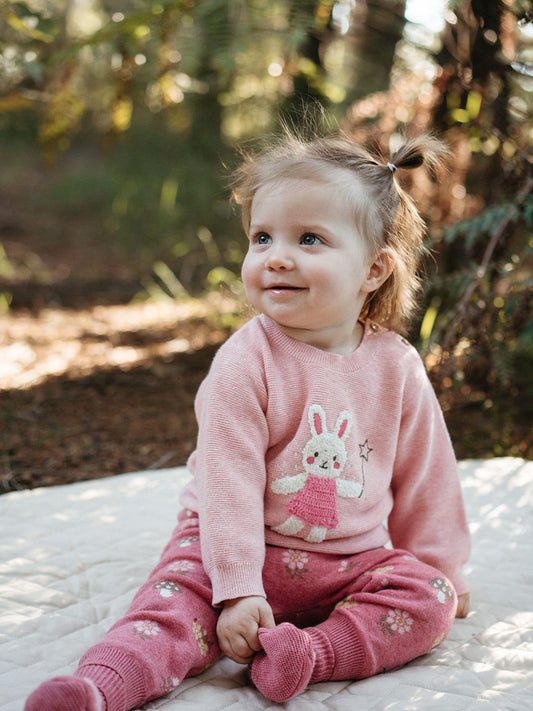 Purebaby Pink Magical Forest Toadstool Knit Leggings - image 1