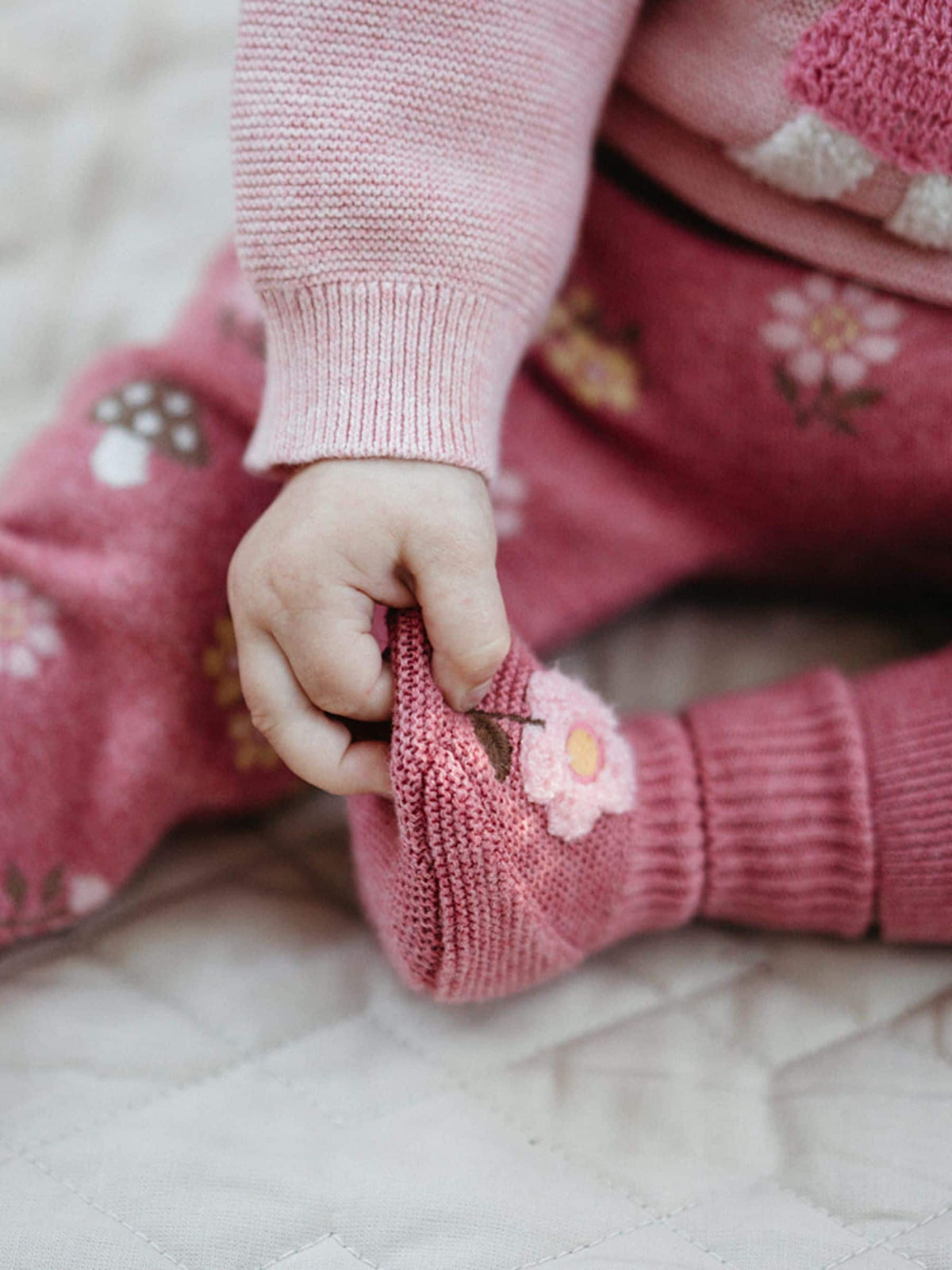 Purebaby Pink Magical Forest Toadstool Knit Leggings - image 2