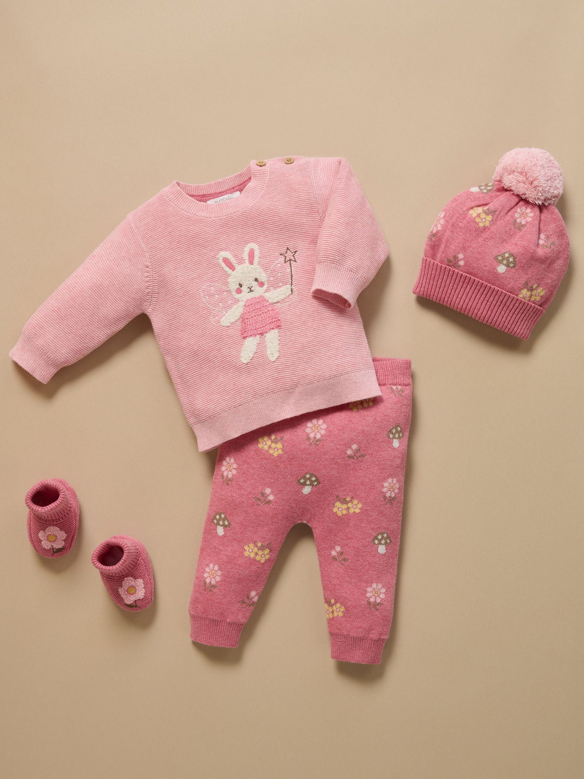 Purebaby Pink Magical Forest Toadstool Knit Leggings - image 6