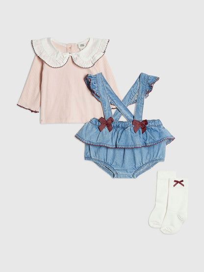 River Island Blue Bow Denim Frill Bloomer 3 Piece Set - image 1