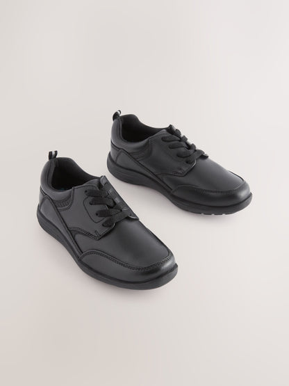 Black Narrow Fit (E) School Leather Lace-Up Shoes image 1