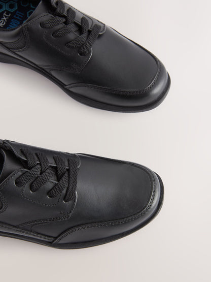 Black Narrow Fit (E) School Leather Lace-Up Shoes image 3