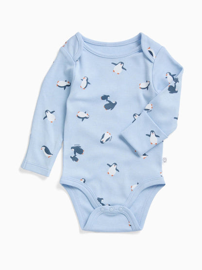 MORI Blue Penguin Print Supersoft Long Sleeve Bodysuit - image 2