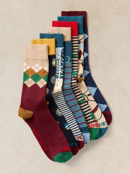 White Stuff Blue Christmas Day Of The Week Socks 7 Pack - image 1