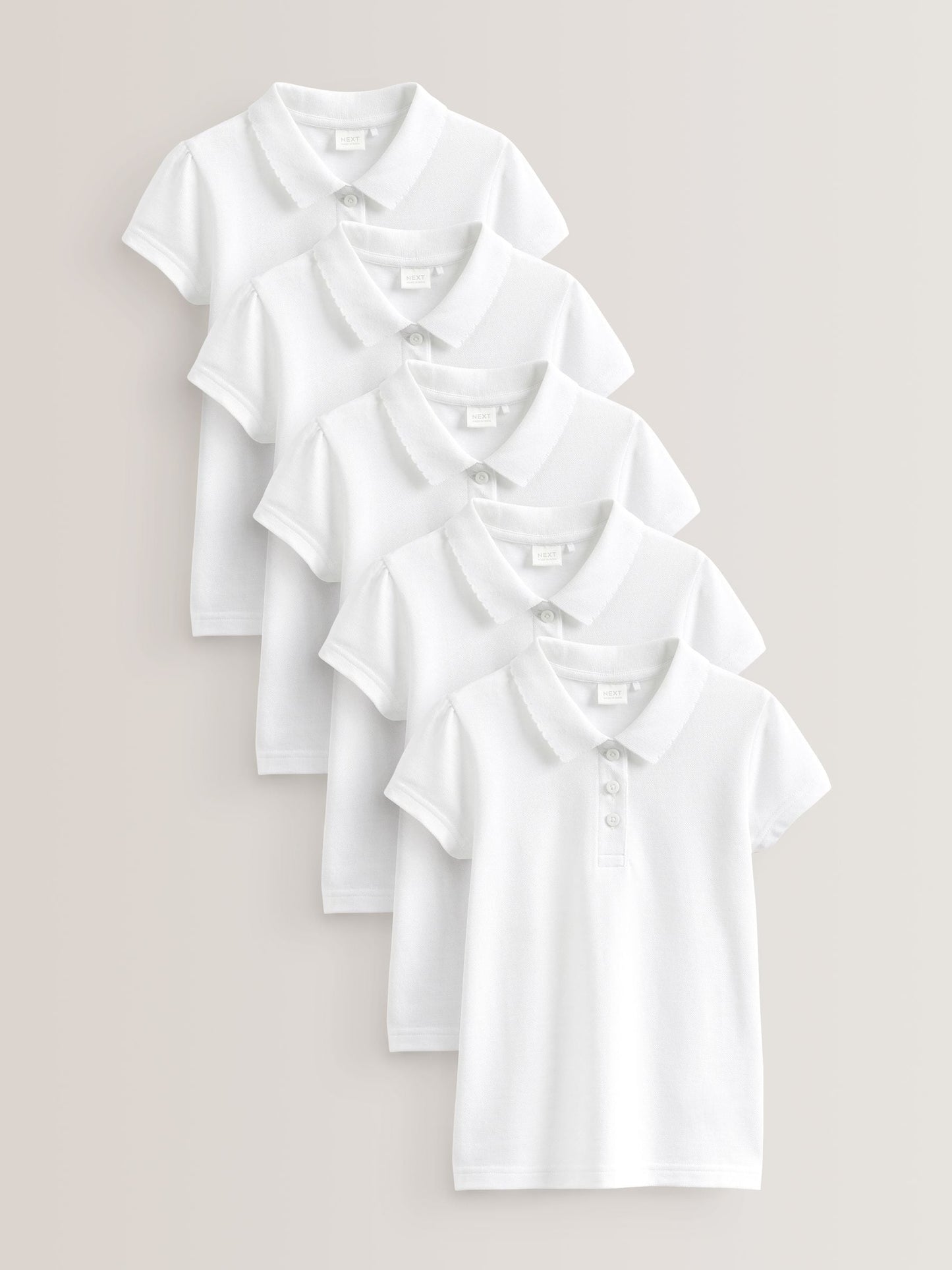 Dsiney Kidz - White Regular Fit Girls 5 Pack 100% Cotton Short Sleeve Polo Shirts (3-16yrs) image 1