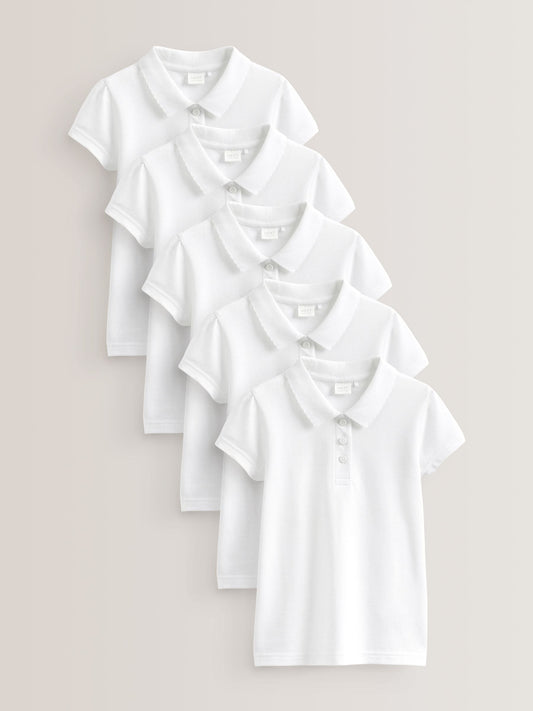 Dsiney Kidz - White Regular Fit Girls 5 Pack 100% Cotton Short Sleeve Polo Shirts (3-16yrs) image 1