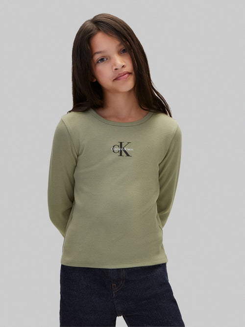 Dsiney Kidz - Calvin Klein Oil Green Long Sleeve Logo T-Shirt image 1