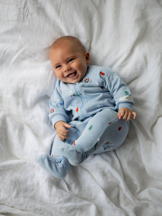 Purebaby Blue Embroidered Dragon Fleece Two Way Zip Sleepsuit - image 1