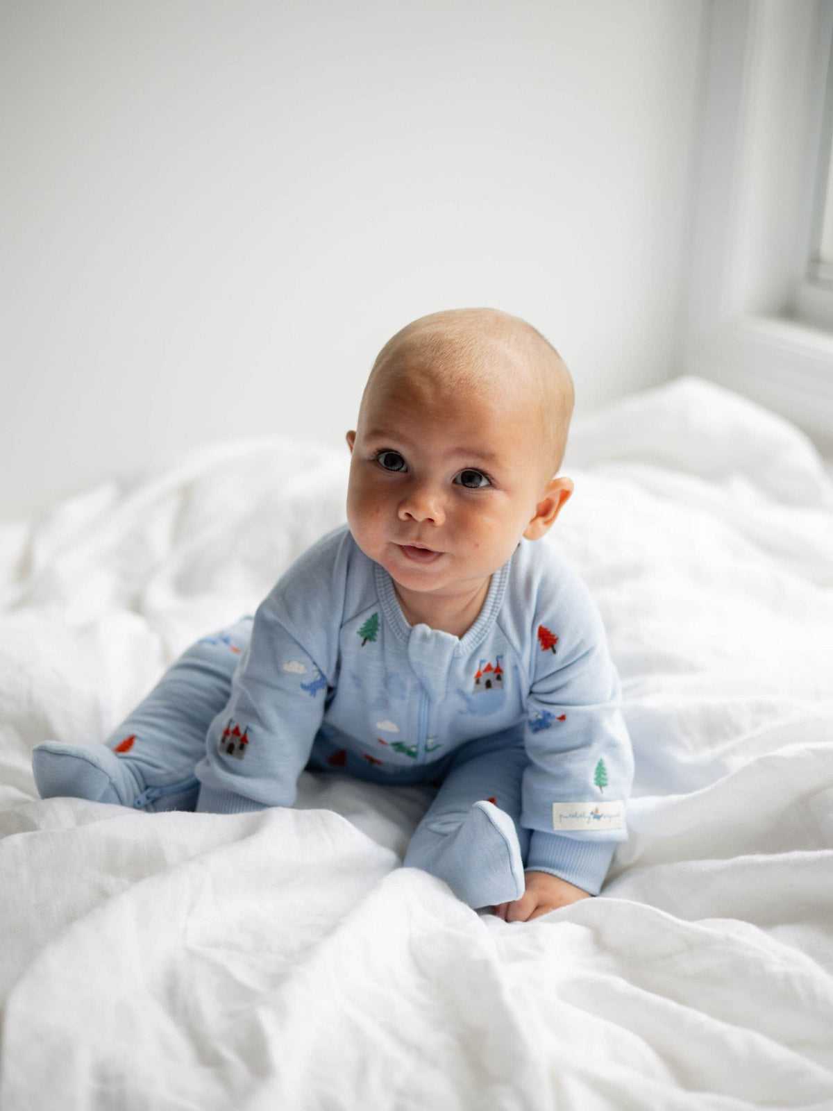 Purebaby Blue Embroidered Dragon Fleece Two Way Zip Sleepsuit - image 2