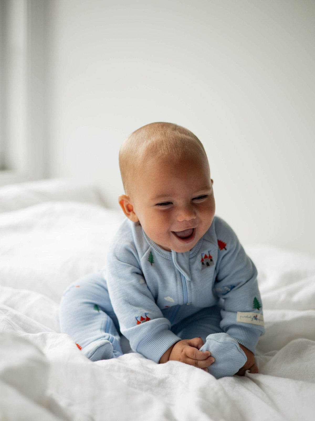 Purebaby Blue Embroidered Dragon Fleece Two Way Zip Sleepsuit - image 3