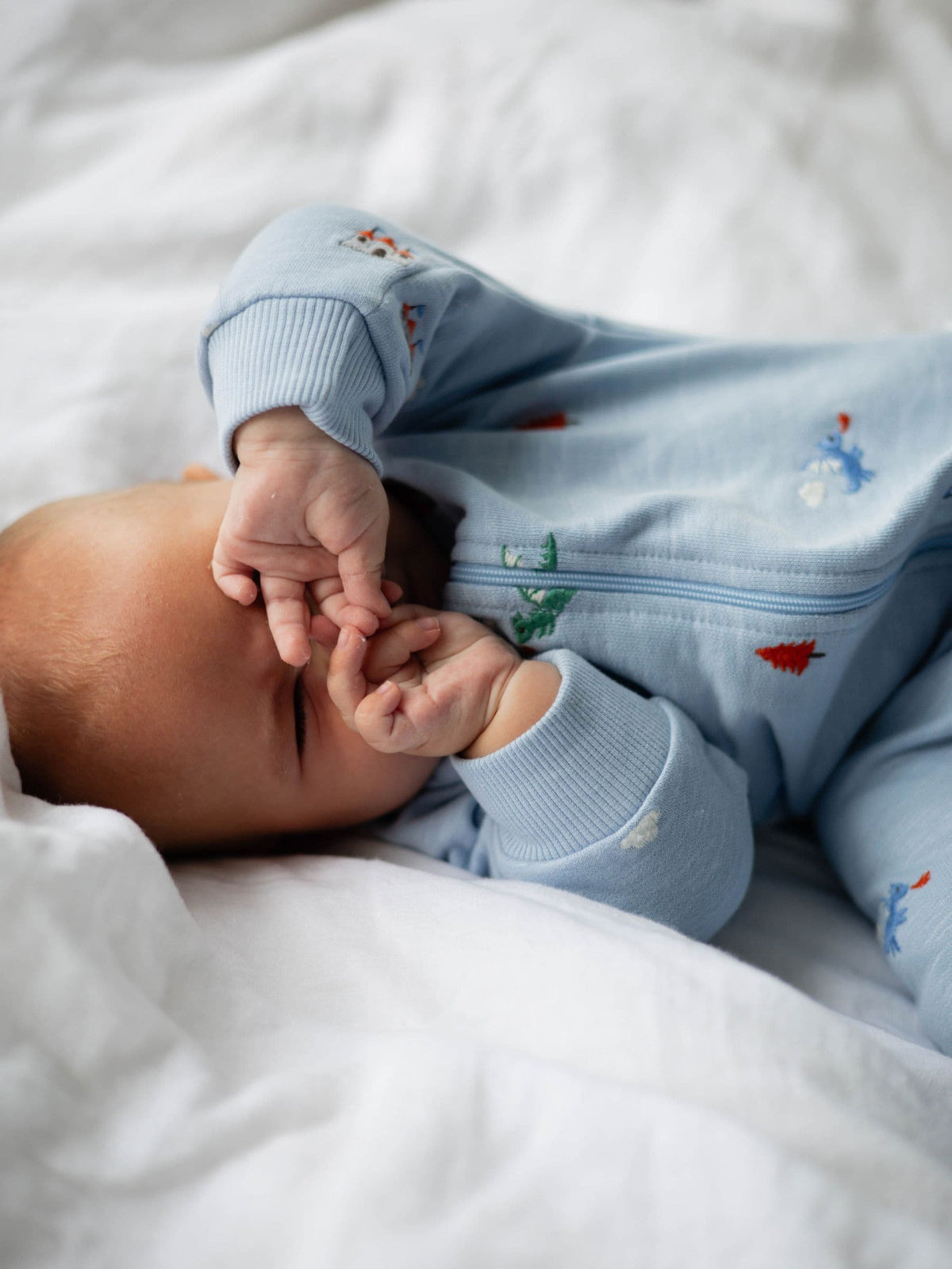 Purebaby Blue Embroidered Dragon Fleece Two Way Zip Sleepsuit - image 4