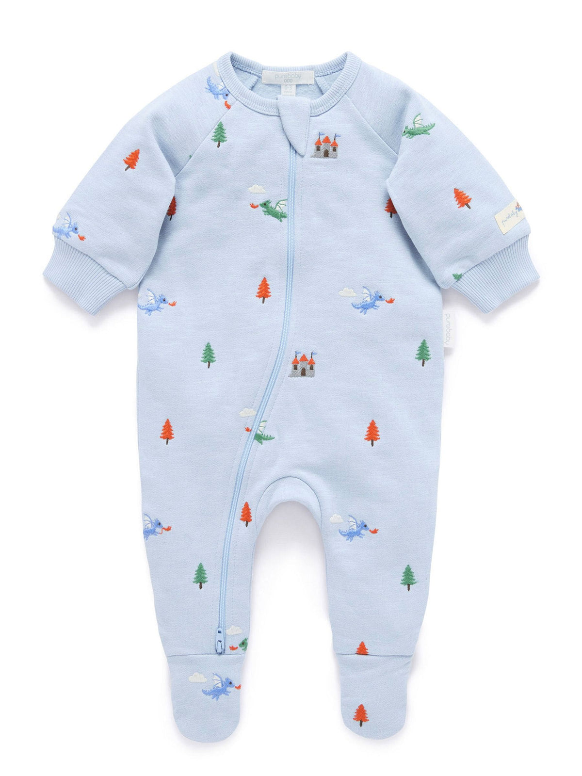 Purebaby Blue Embroidered Dragon Fleece Two Way Zip Sleepsuit - image 7