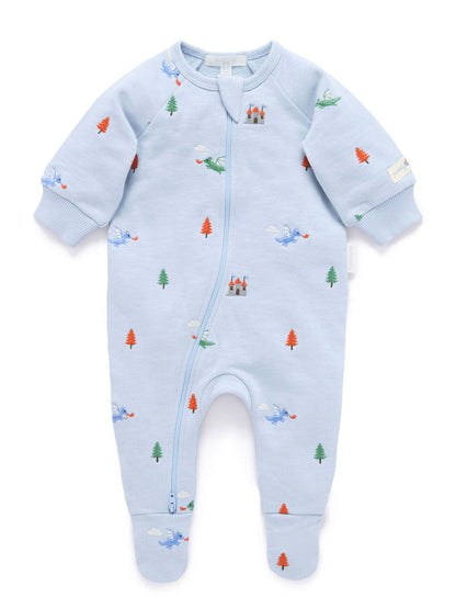 Purebaby Blue Embroidered Dragon Fleece Two Way Zip Sleepsuit - image 7