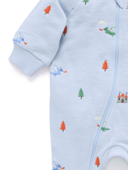 Purebaby Blue Embroidered Dragon Fleece Two Way Zip Sleepsuit - image 8