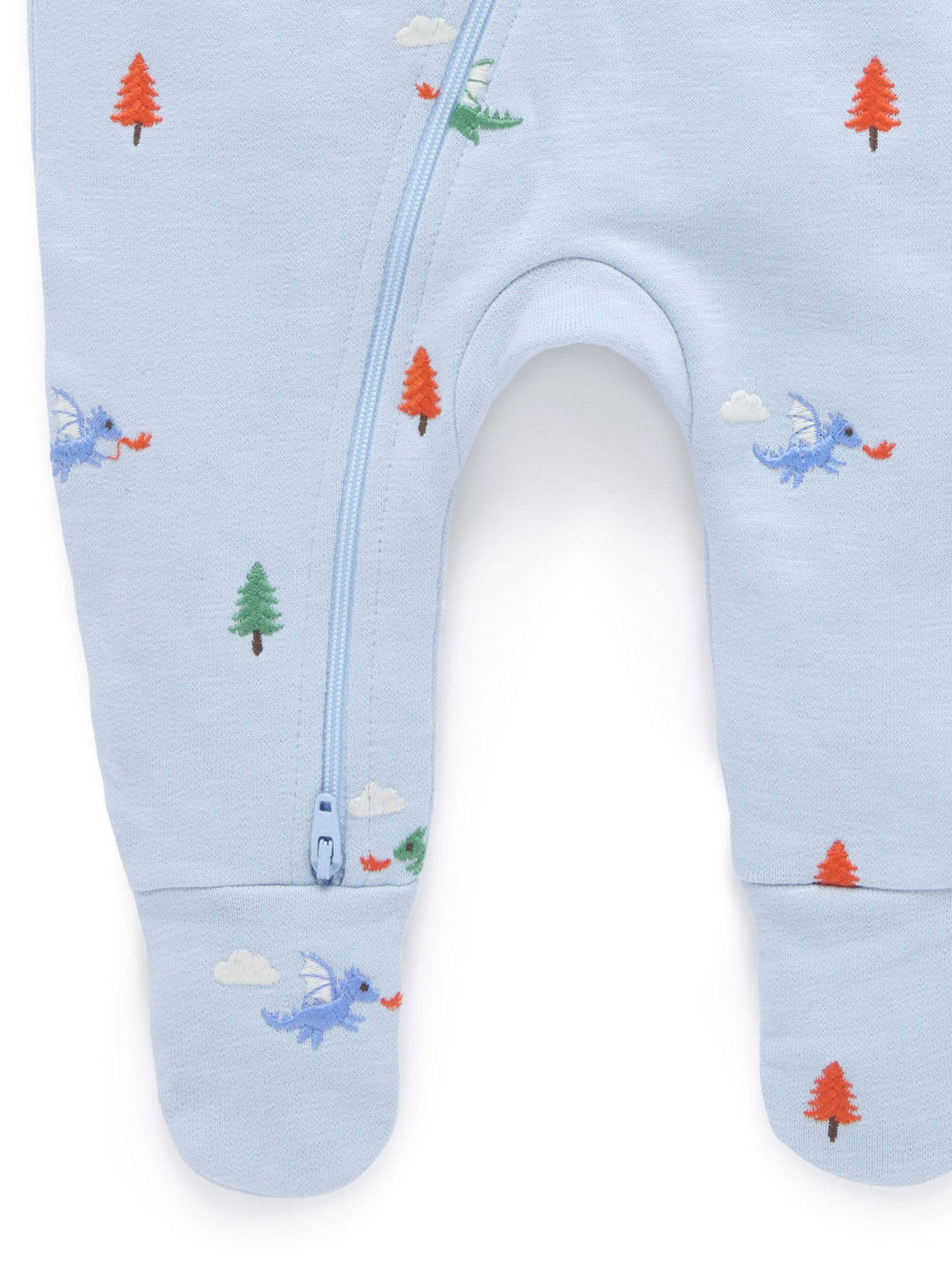 Purebaby Blue Embroidered Dragon Fleece Two Way Zip Sleepsuit - image 9