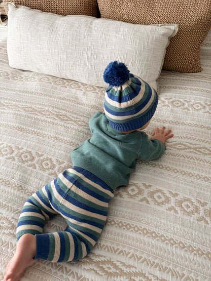 Purebaby Blue Garter Stitch Knit Leggings - image 2