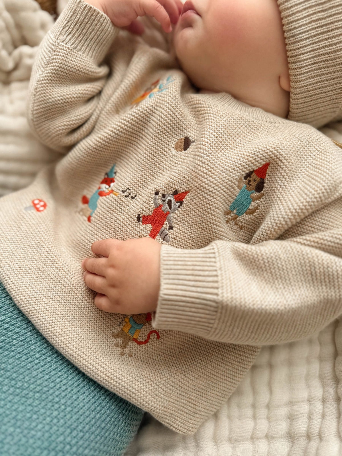 Purebaby Cream Woodland Animal Knit Top & Leggings set - image 2