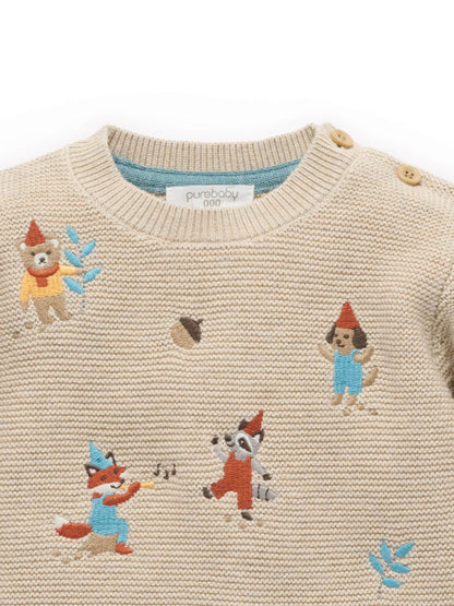 Purebaby Cream Woodland Animal Knit Top & Leggings set - image 6