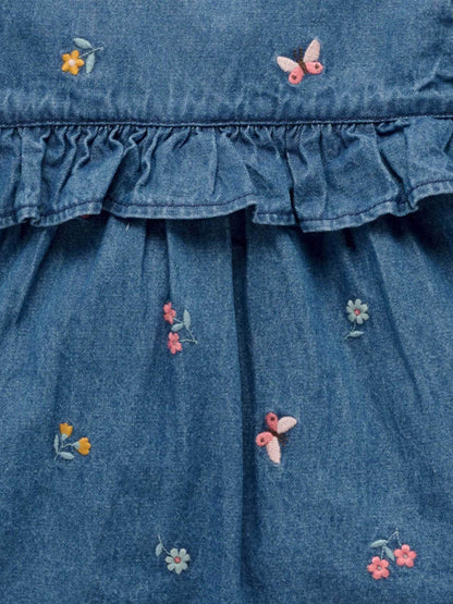 Purebaby Blue Denim Embroidered Ladybird Long Sleeve Dress - image 3