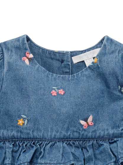Purebaby Blue Denim Embroidered Ladybird Long Sleeve Dress - image 4