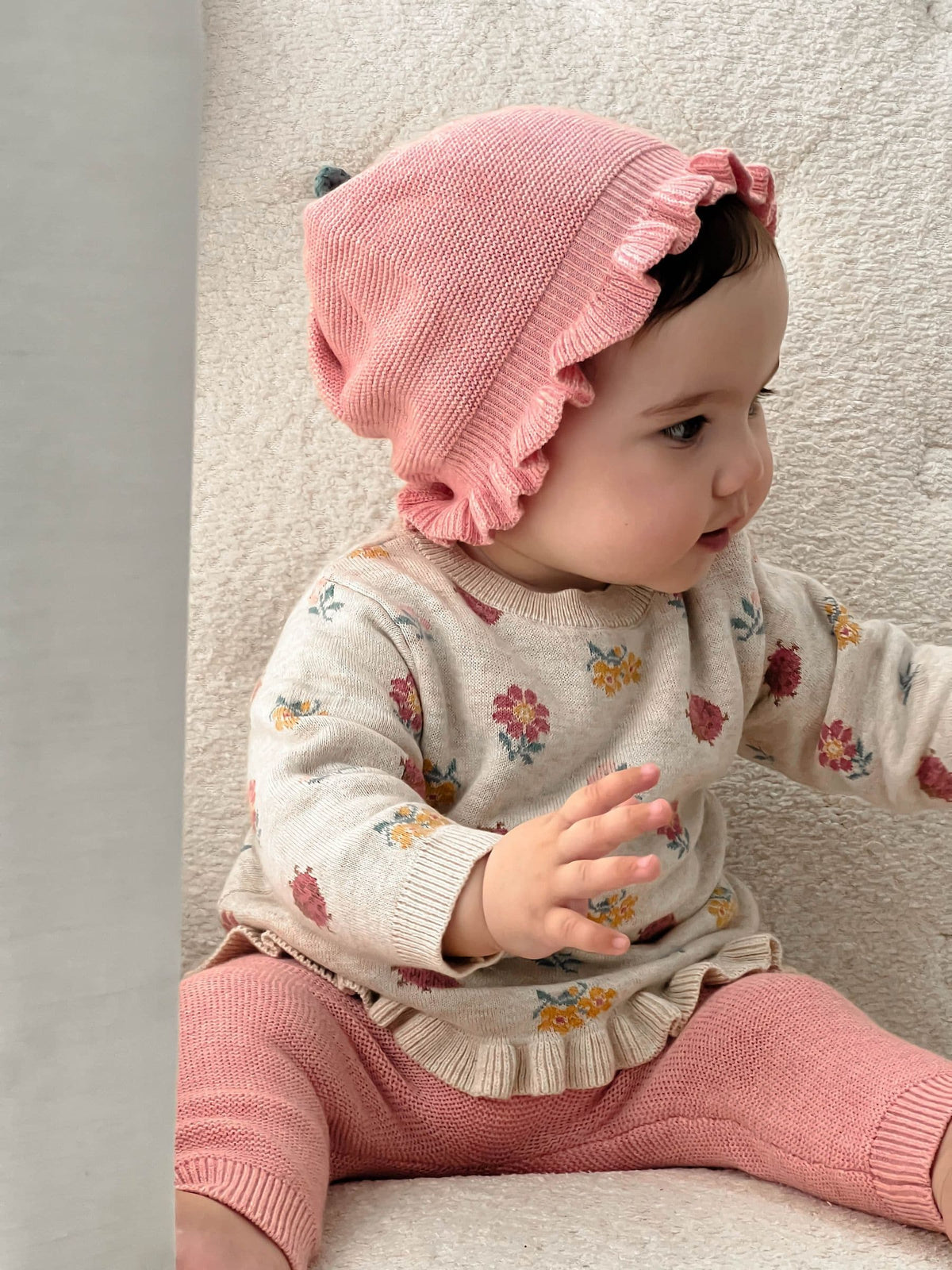 Purebaby Cream Ladybird Floral Knit Ruffle Jumper - image 1
