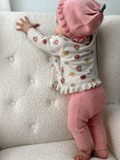 Purebaby Cream Ladybird Floral Knit Ruffle Jumper - image 2
