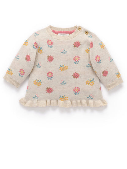 Purebaby Cream Ladybird Floral Knit Ruffle Jumper - image 3