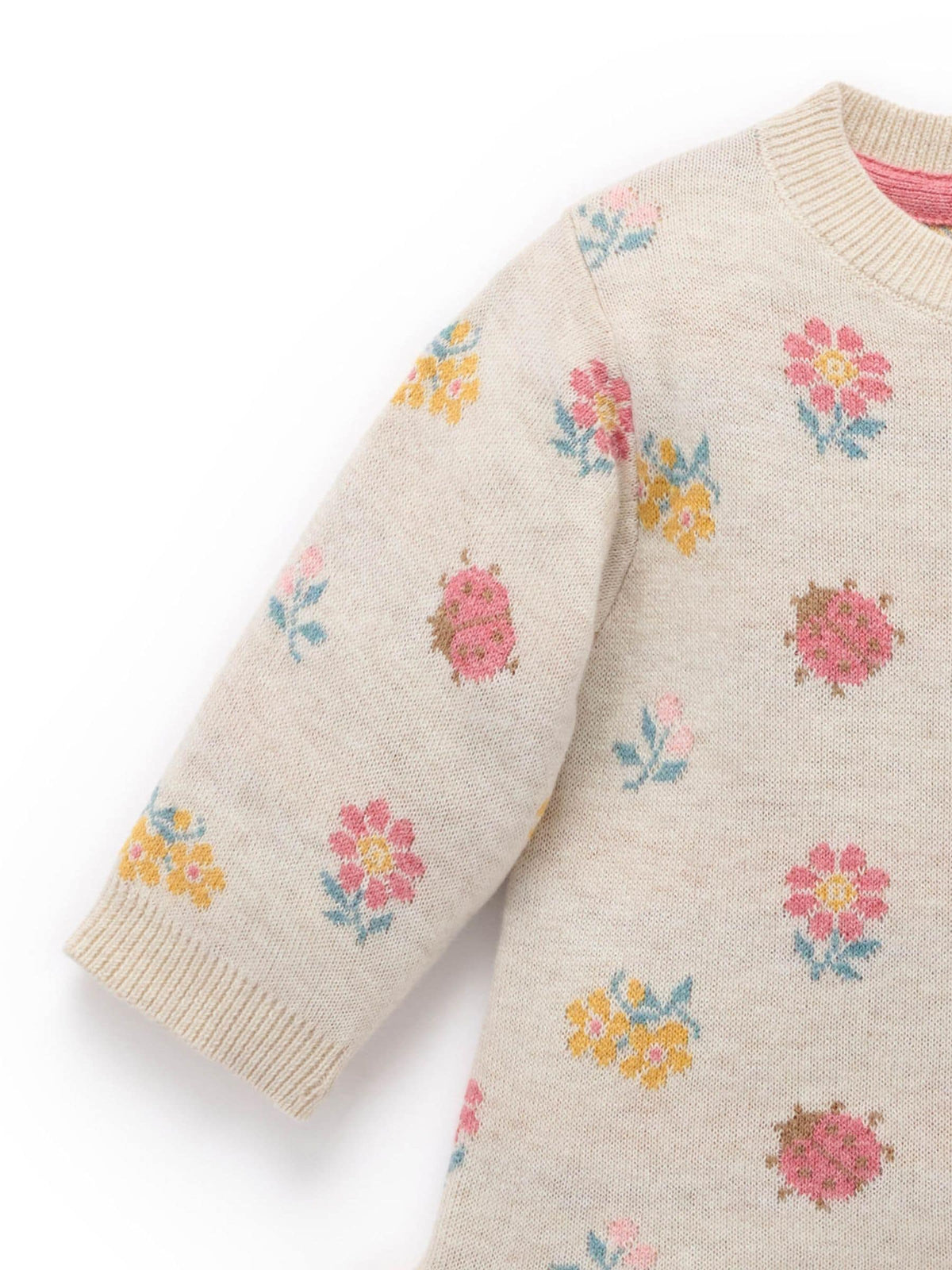 Purebaby Cream Ladybird Floral Knit Ruffle Jumper - image 4