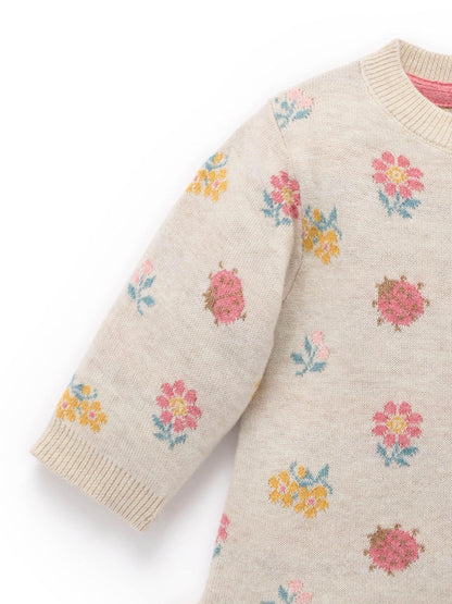 Purebaby Cream Ladybird Floral Knit Ruffle Jumper - image 4