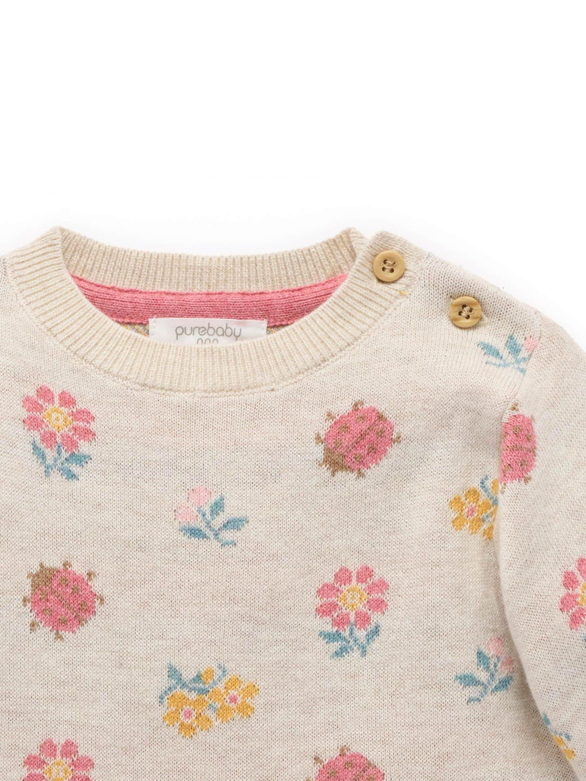 Purebaby Cream Ladybird Floral Knit Ruffle Jumper - image 5