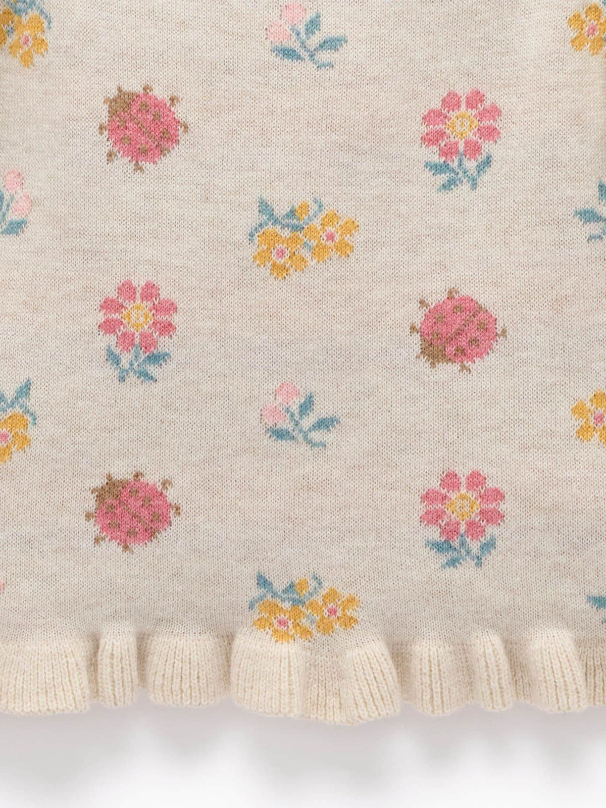 Purebaby Cream Ladybird Floral Knit Ruffle Jumper - image 6