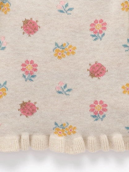 Purebaby Cream Ladybird Floral Knit Ruffle Jumper - image 6