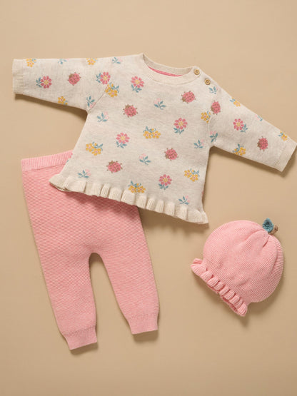 Purebaby Cream Ladybird Floral Knit Ruffle Jumper - image 7