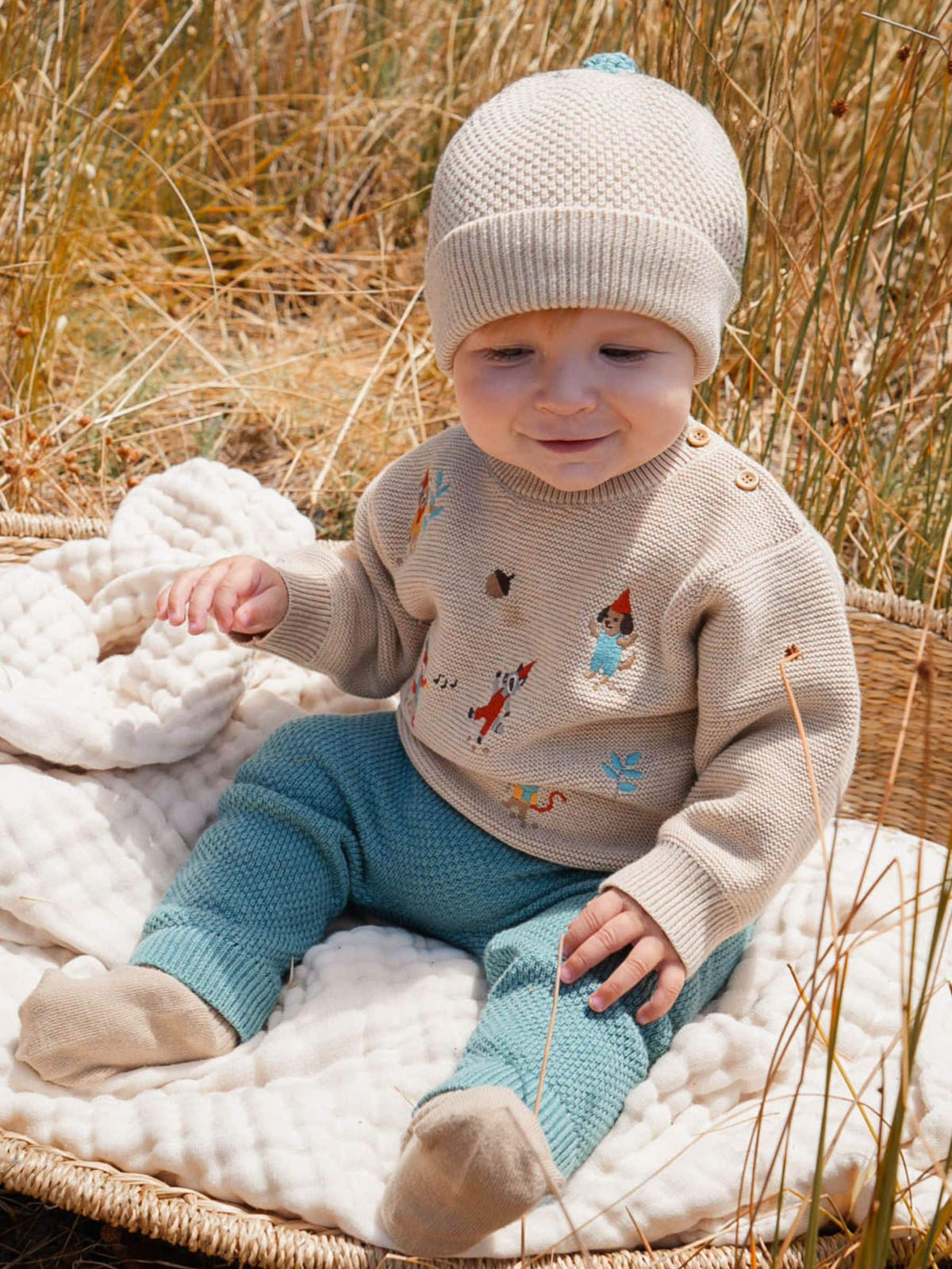 Purebaby Green Garter Stitch Knit Leggings - image 2