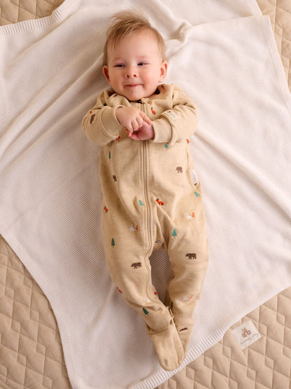 Purebaby Natural Embroidered Woodland Fleece Two Way Zip Sleepsuit - image 1