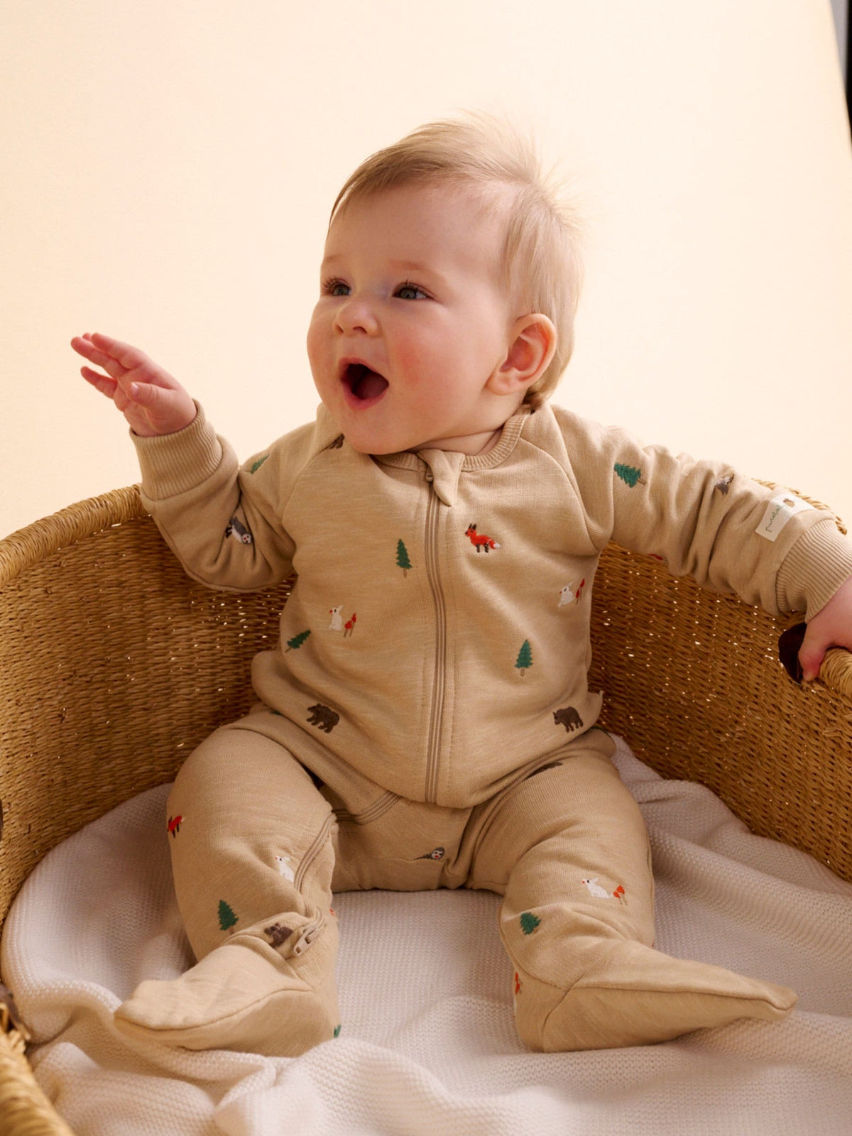 Purebaby Natural Embroidered Woodland Fleece Two Way Zip Sleepsuit - image 2