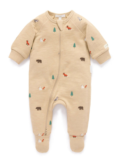 Purebaby Natural Embroidered Woodland Fleece Two Way Zip Sleepsuit - image 3
