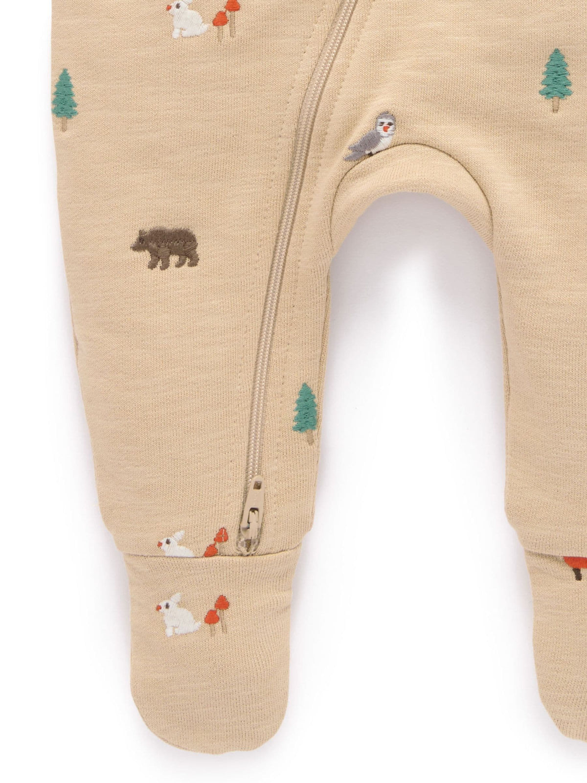 Purebaby Natural Embroidered Woodland Fleece Two Way Zip Sleepsuit - image 4