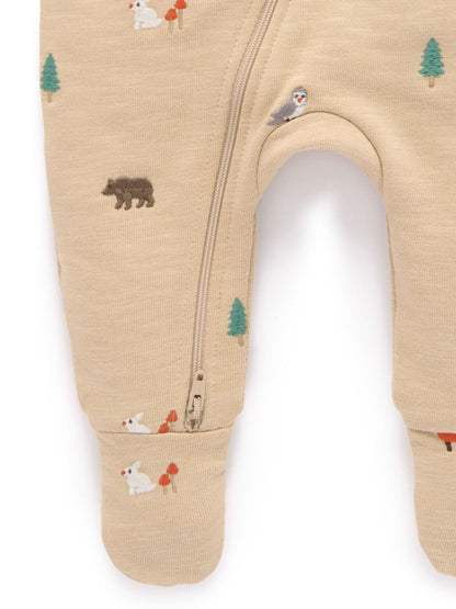 Purebaby Natural Embroidered Woodland Fleece Two Way Zip Sleepsuit - image 4