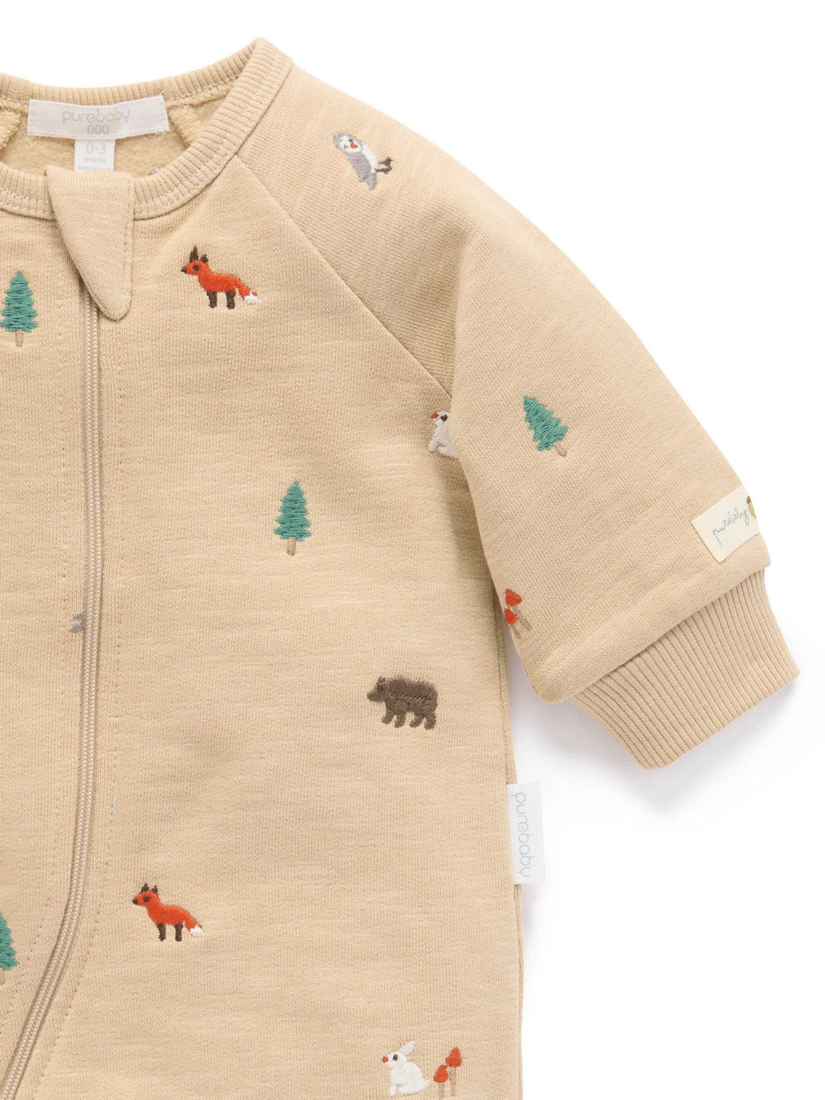 Purebaby Natural Embroidered Woodland Fleece Two Way Zip Sleepsuit - image 5