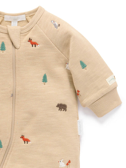 Purebaby Natural Embroidered Woodland Fleece Two Way Zip Sleepsuit - image 5