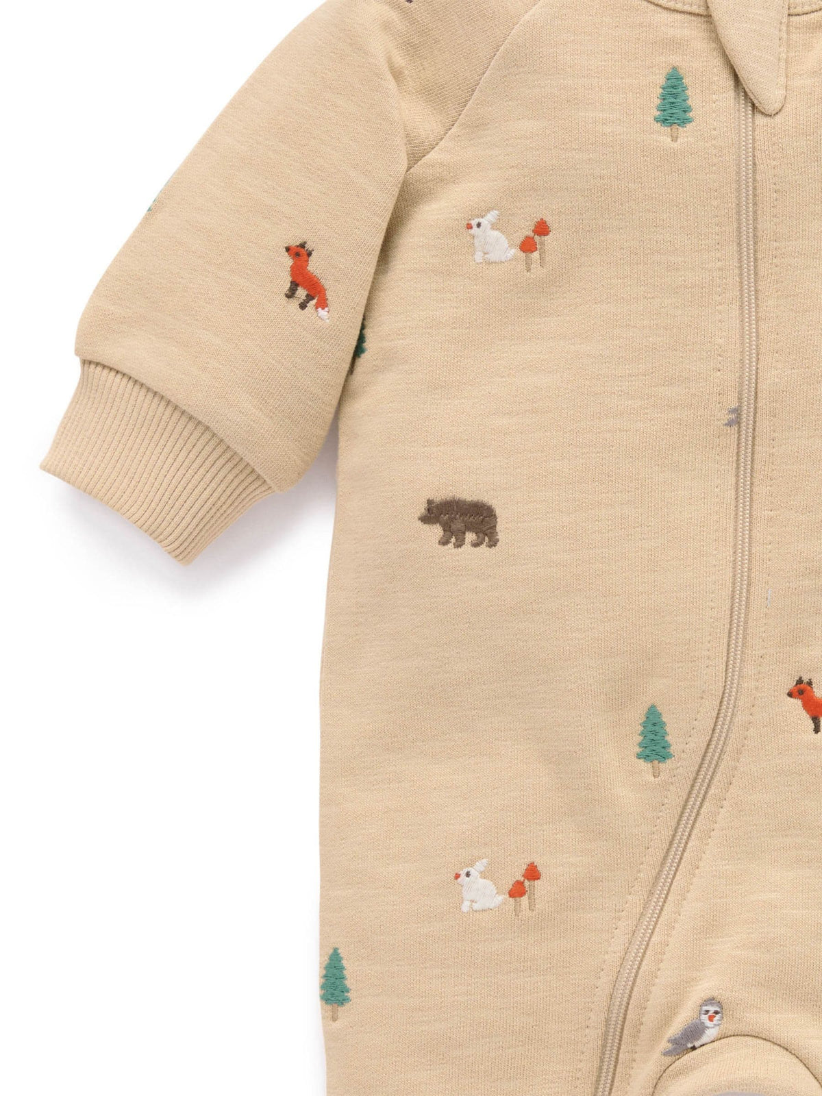 Purebaby Natural Embroidered Woodland Fleece Two Way Zip Sleepsuit - image 6