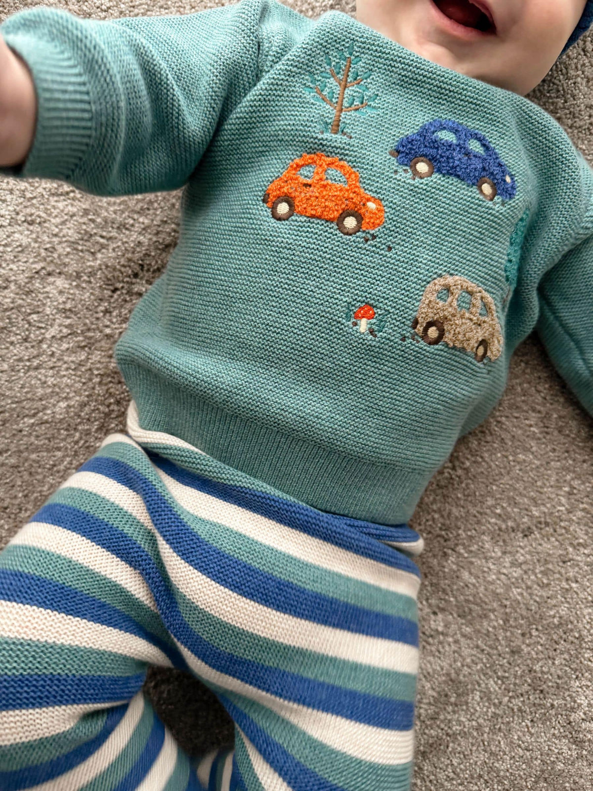 Purebaby Blue Woodland Cars Knit Jumper - image 2