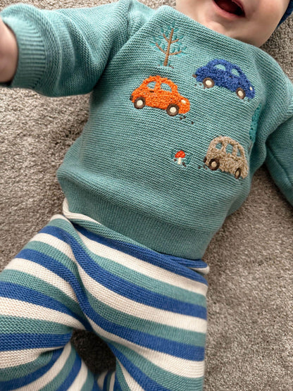 Purebaby Blue Woodland Cars Knit Jumper - image 2