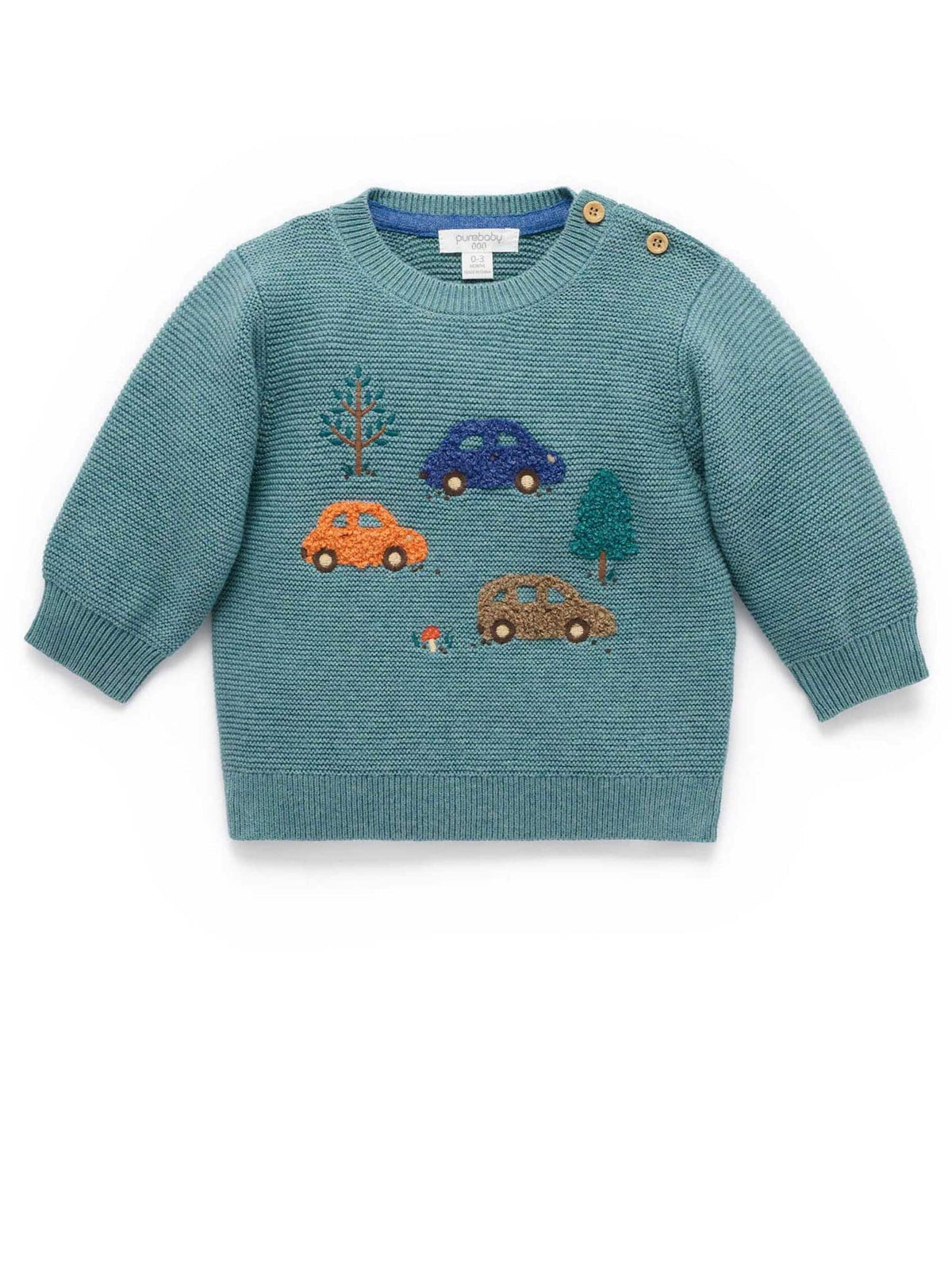 Purebaby Blue Woodland Cars Knit Jumper - image 3