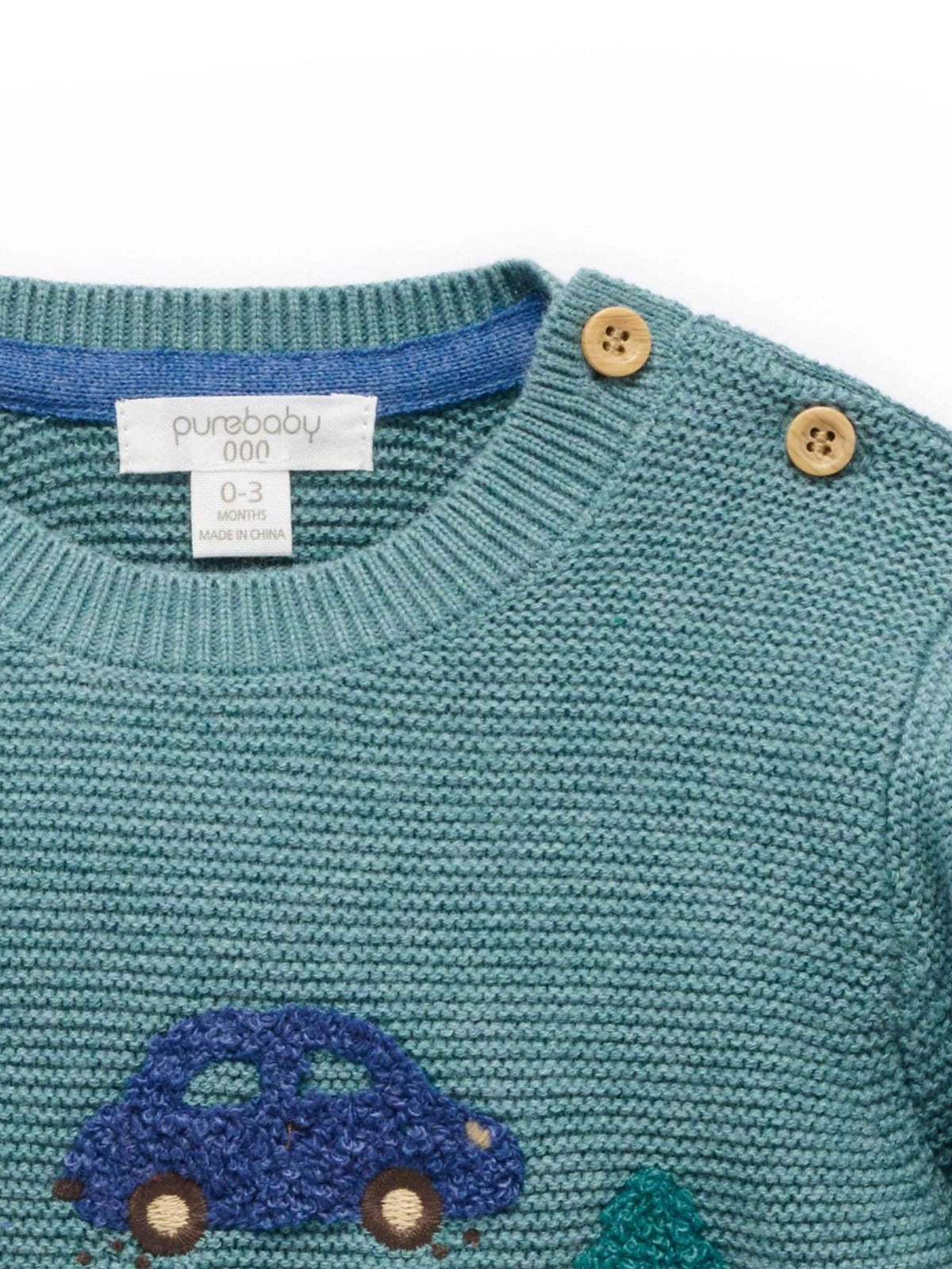 Purebaby Blue Woodland Cars Knit Jumper - image 4